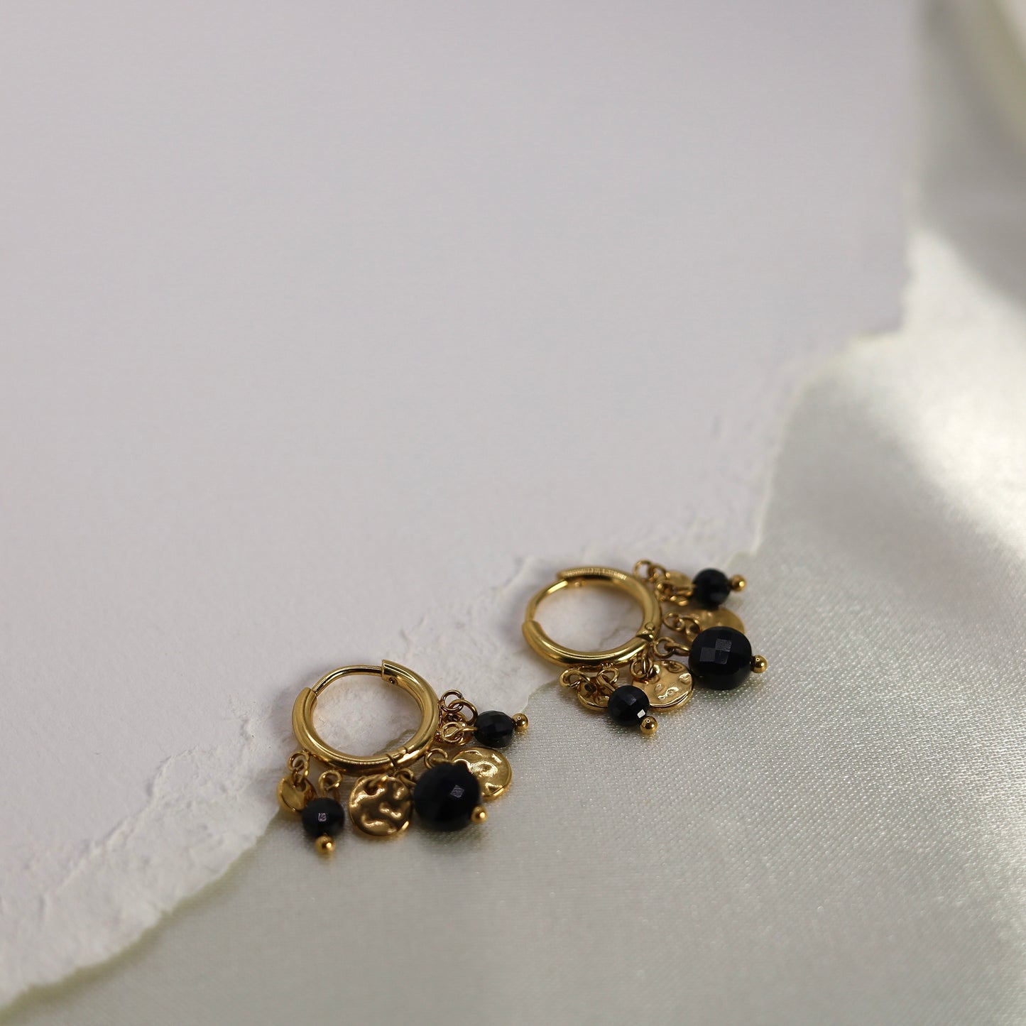 Boucles d'oreilles Noir Or Halma